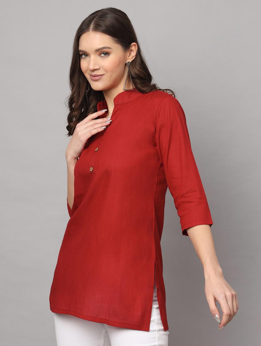 women solid maroon rayon regular kurti - 21345706 - Zoom Image - 0