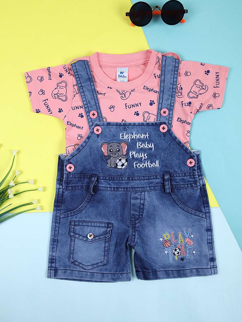 boy printed cotton dungarees twin set
