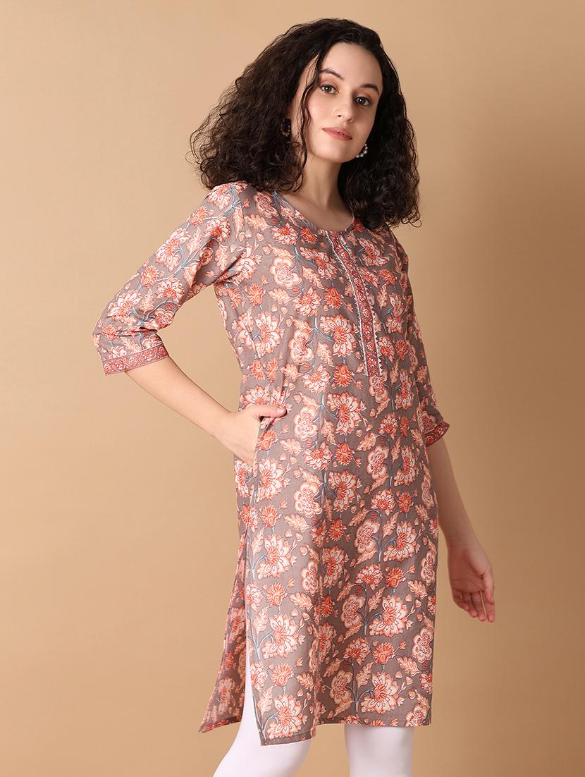 women three quarter sleeve straight kurta - 21347307 -  Standard Image - 1