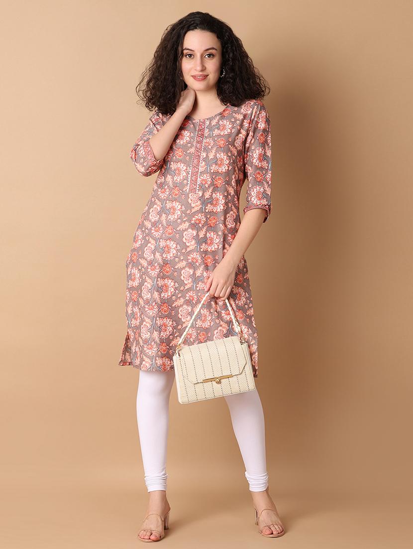 women three quarter sleeve straight kurta - 21347307 - Standard Image - 4