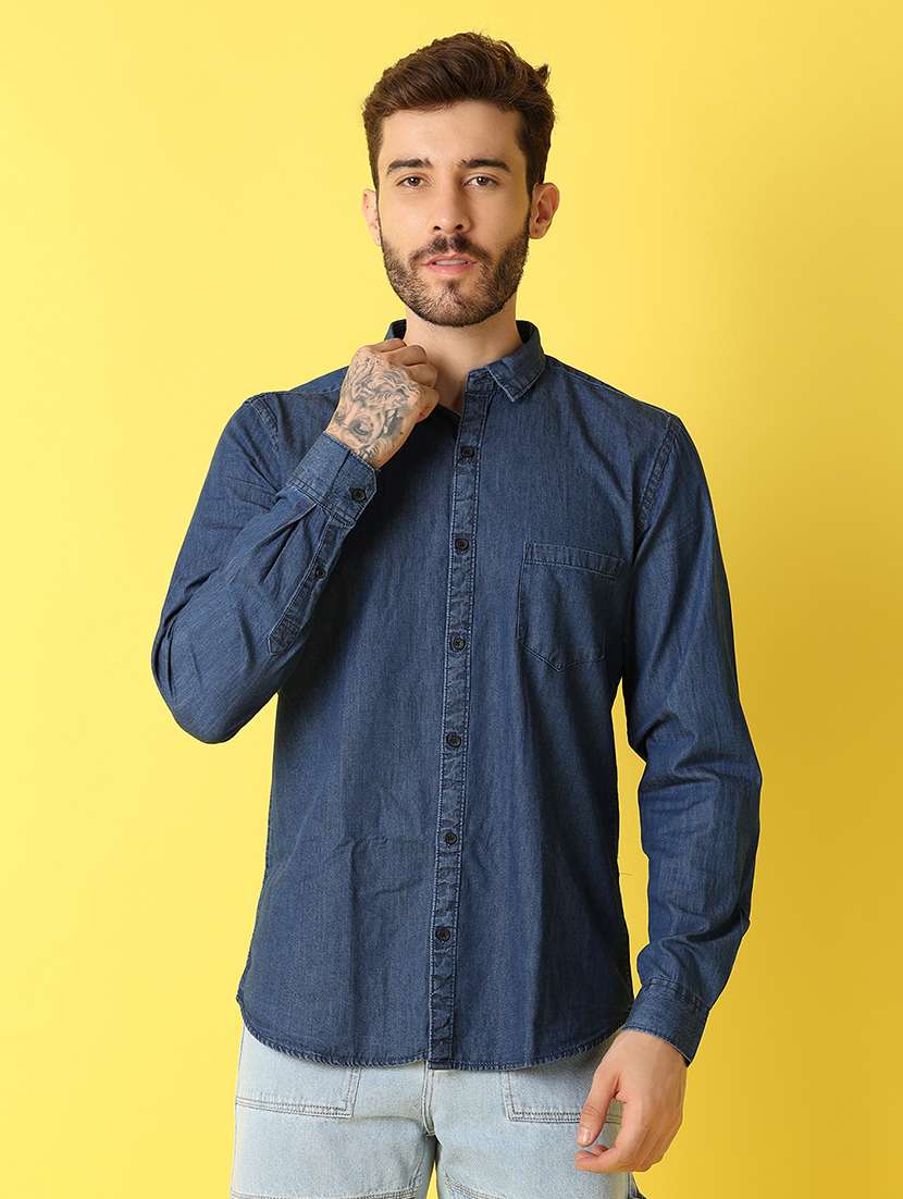 men navy blue regular fit collared casual shirt - 21347308 - Zoom Image - 0