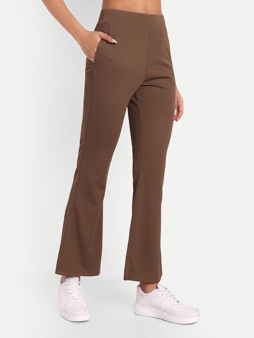 women brown cotton blend bootcut trouser - 21347515 - Standard Image - 1