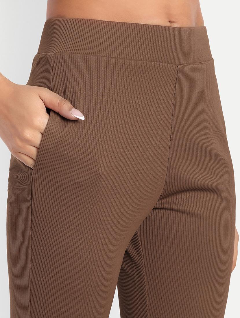 women brown cotton blend bootcut trouser - 21347515 - Standard Image - 4