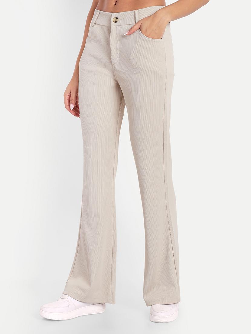 women beige solids bootcut trousers - 21347533 - Standard Image - 1