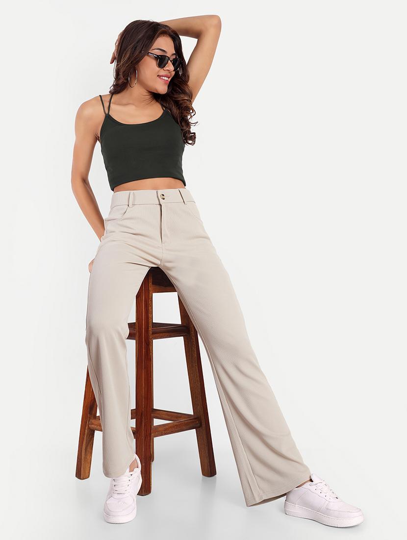 women beige solids bootcut trousers - 21347533 - Standard Image - 4