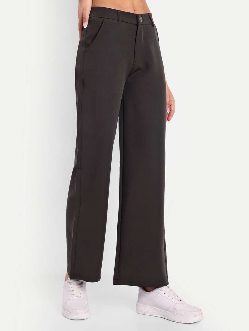 women solid mid rise wide leg trouser - 21347571 -  Standard Image - 1