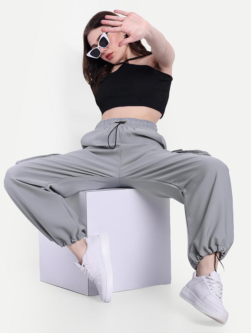 women grey cotton blend parachute pant - 21347638 - Standard Image - 4