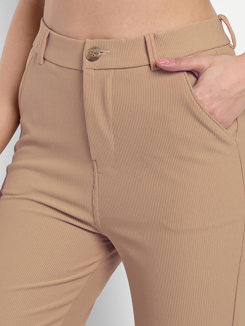 women beige solids bootcut trousers - 21347681 - Standard Image - 4