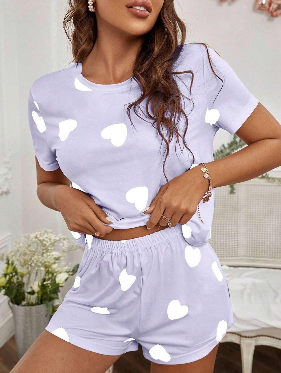 women printed shorts nightwear set - 21347763 -  Standard Image - 1