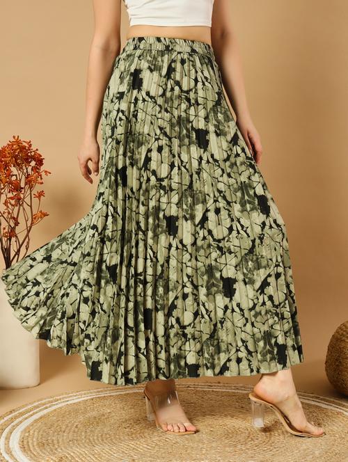 green crepe a-women printed high rise a-line skirt skirt - 21347790 -  Standard Image - 0