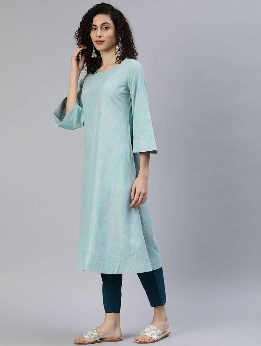 women round neck bell sleeve a-line kurta - 21347920 - Standard Image - 1