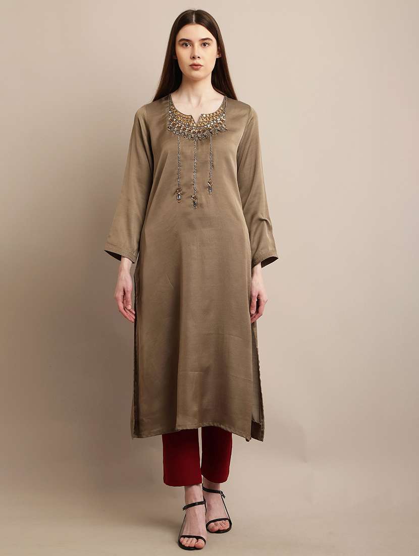 women embroidered long sleeve kurta pant with dupatta set - 21348221 -  Standard Image - 1