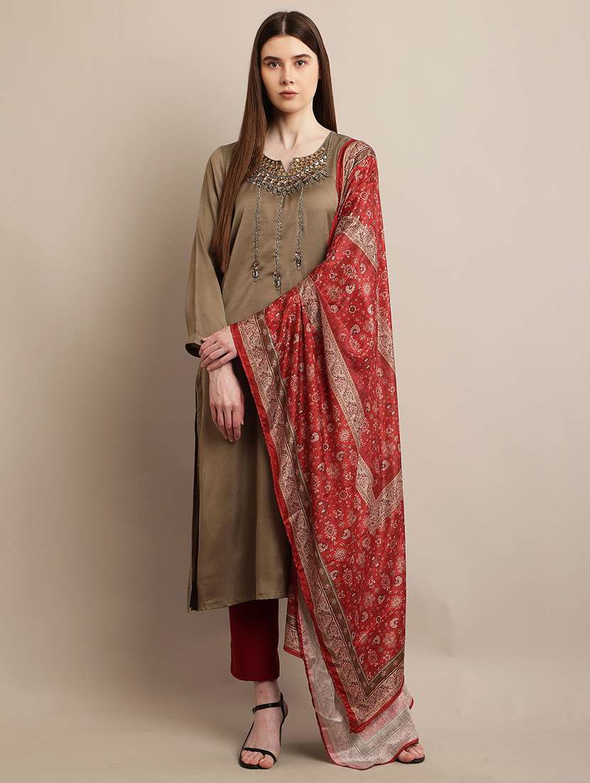 women embroidered long sleeve kurta pant with dupatta set - 21348221 -  Standard Image - 4