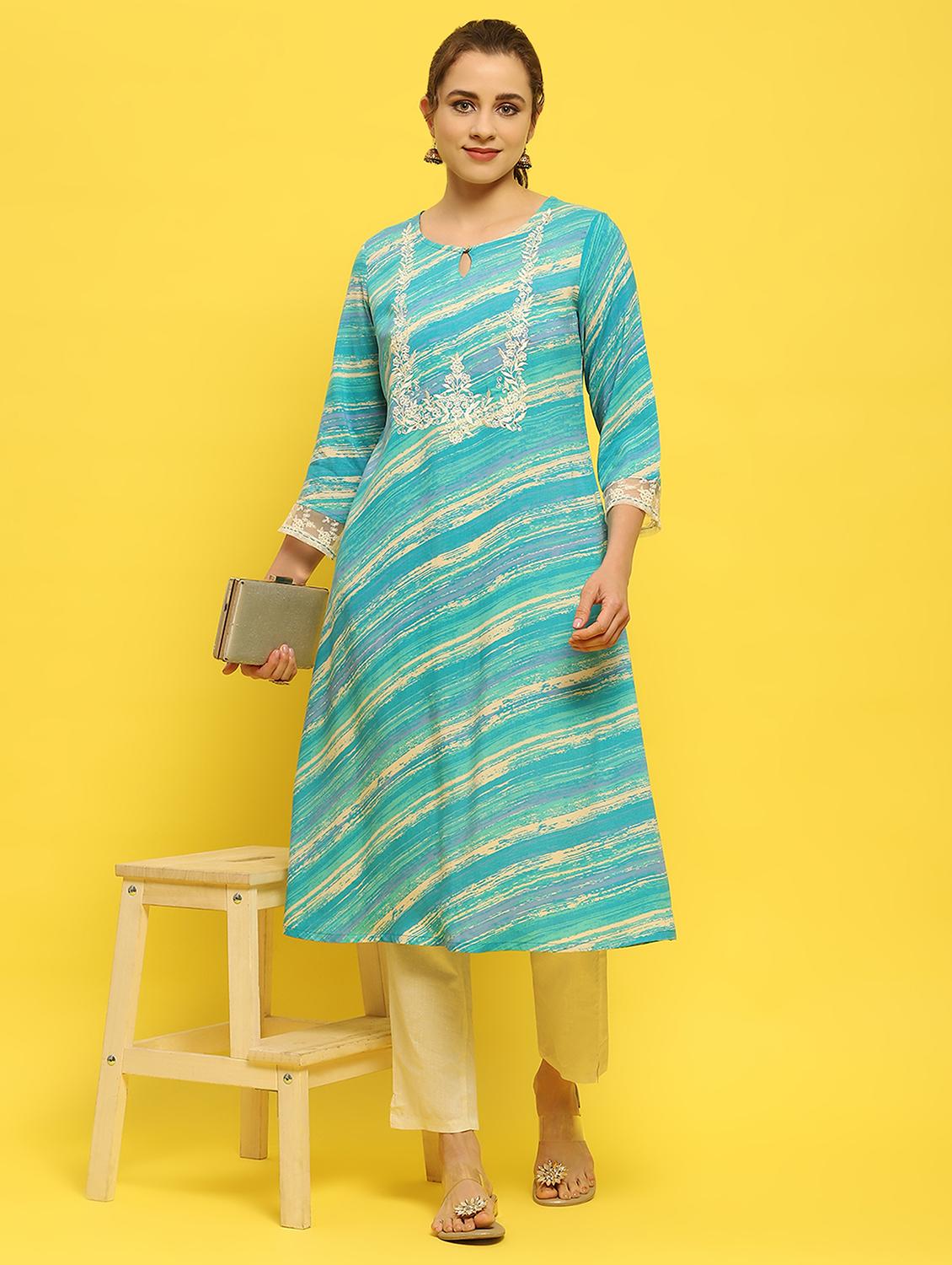 women blue rayon a-line kurta - 21348576 -  Zoom Image - 0