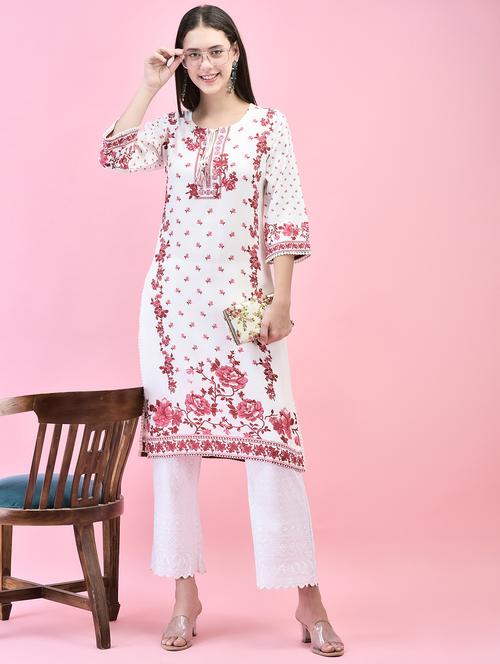 women white rayon straight kurta - 21348581 -  Standard Image - 0