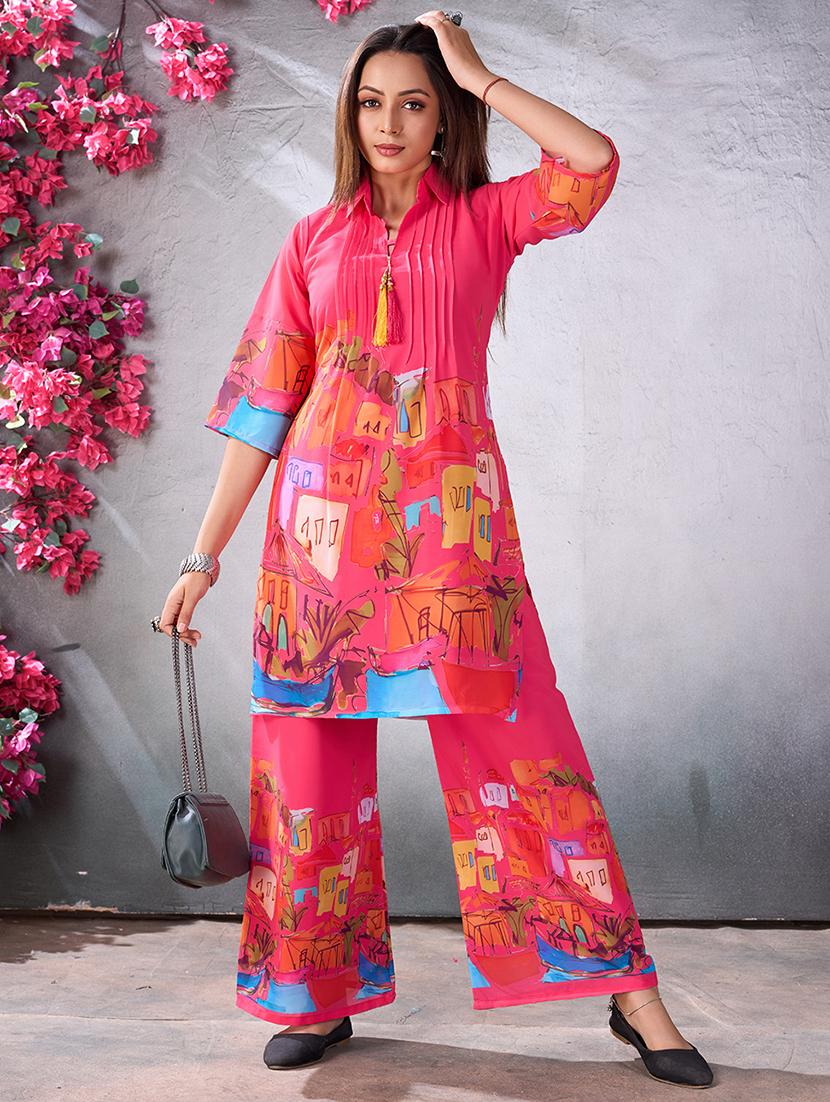 pink georgette coord set - 21348593 - Standard Image - 1