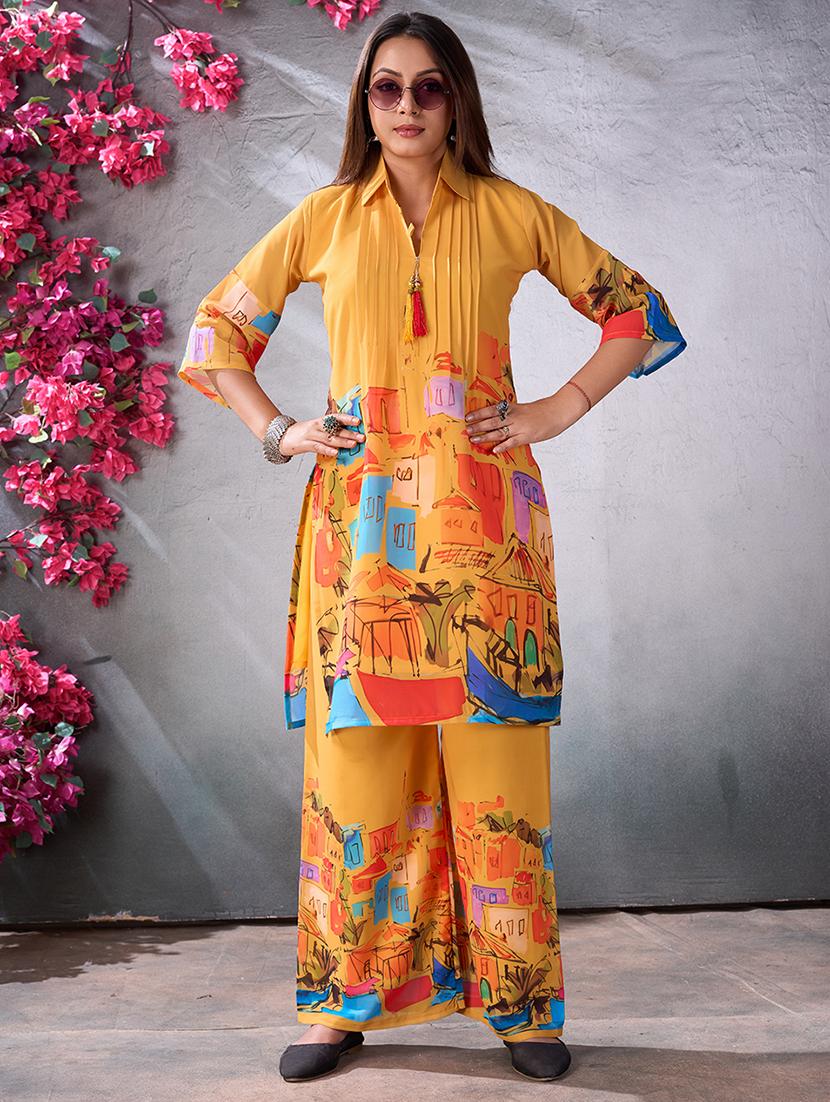 yellow georgette coord set - 21348594 - Standard Image - 1