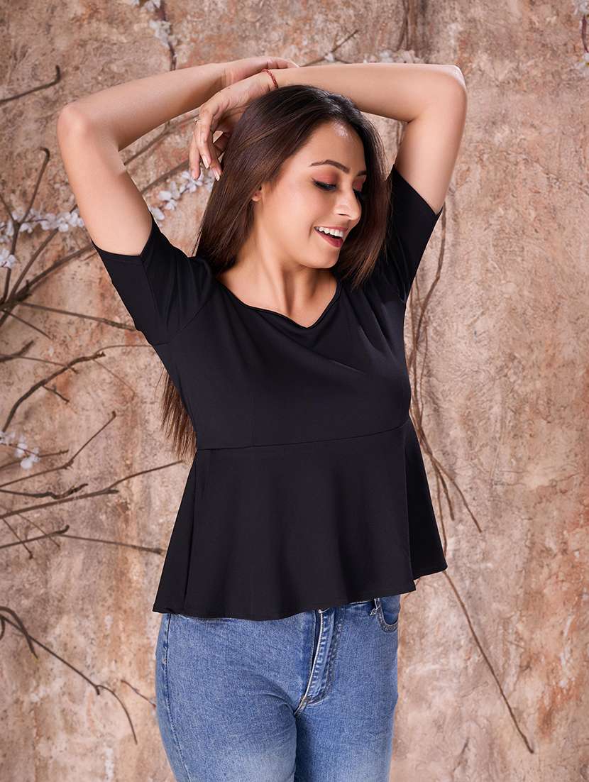 women black lycra peplum top - 21348600 -  Standard Image - 1
