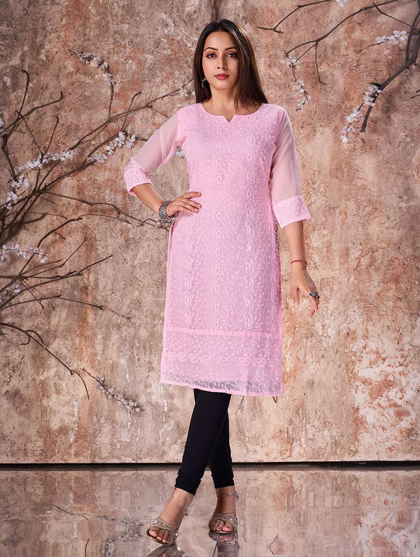 women pink embroidered straight kurta - 21348616 -  Standard Image - 1