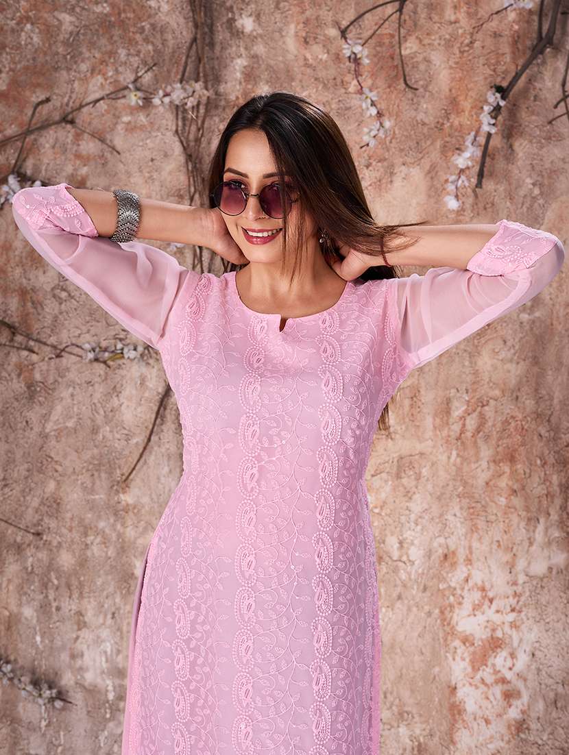 women pink embroidered straight kurta - 21348616 -  Standard Image - 4