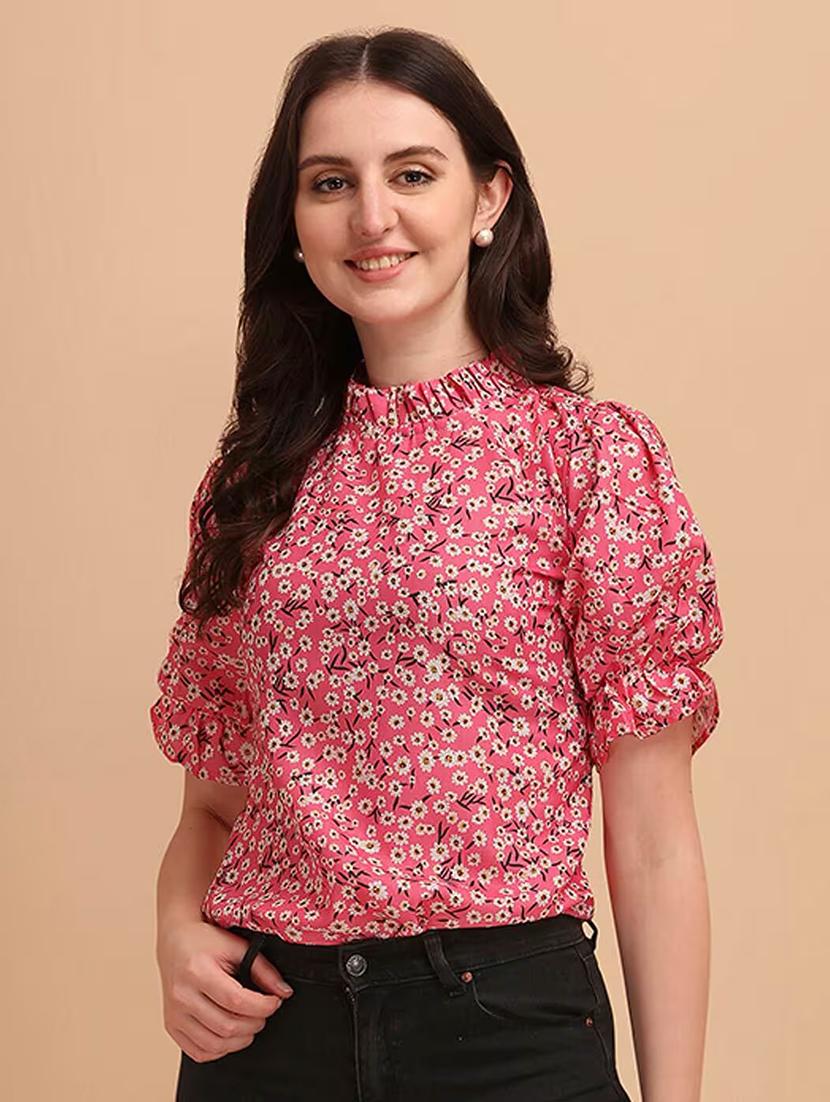 women floral print puff sleeves straight top - 21348647 - Standard Image - 1