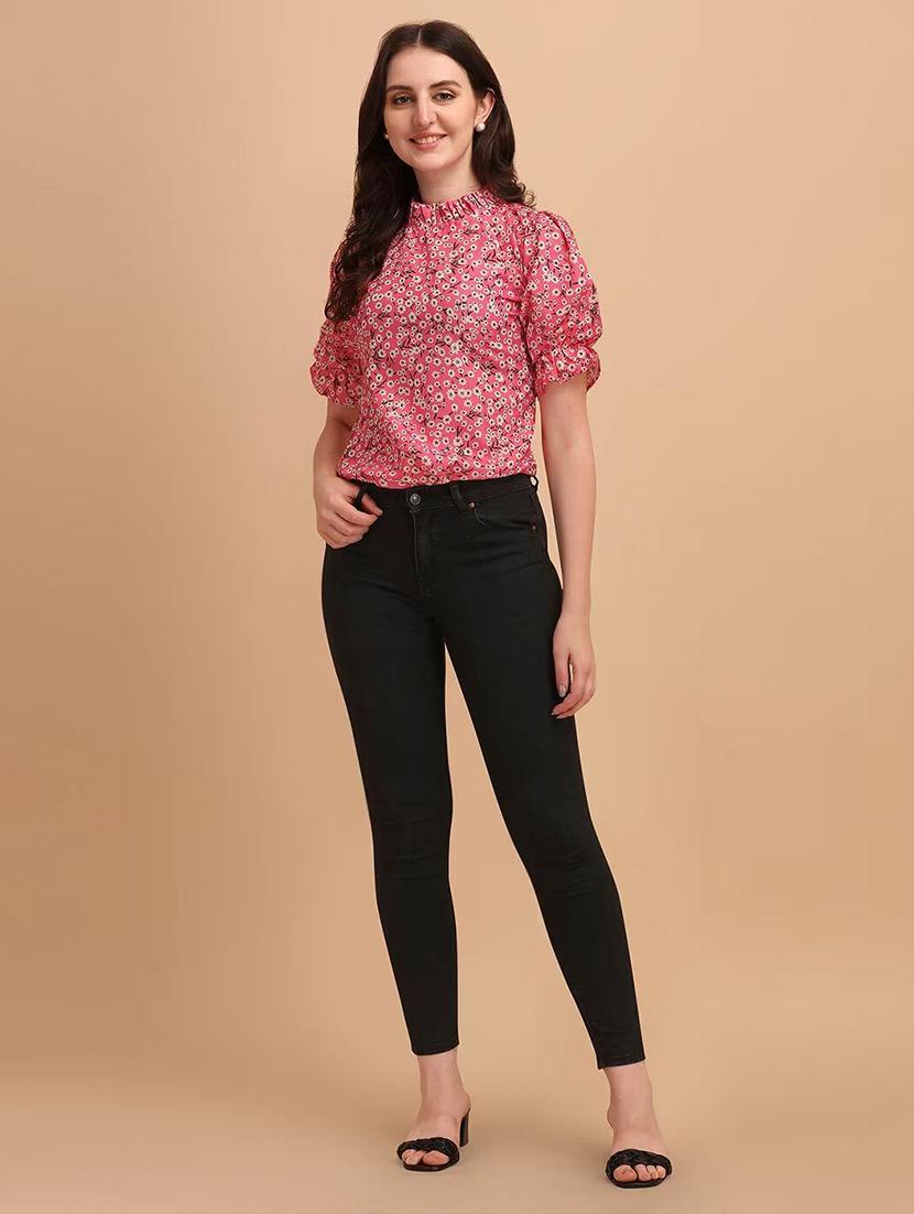 women floral print puff sleeves straight top - 21348647 - Standard Image - 4