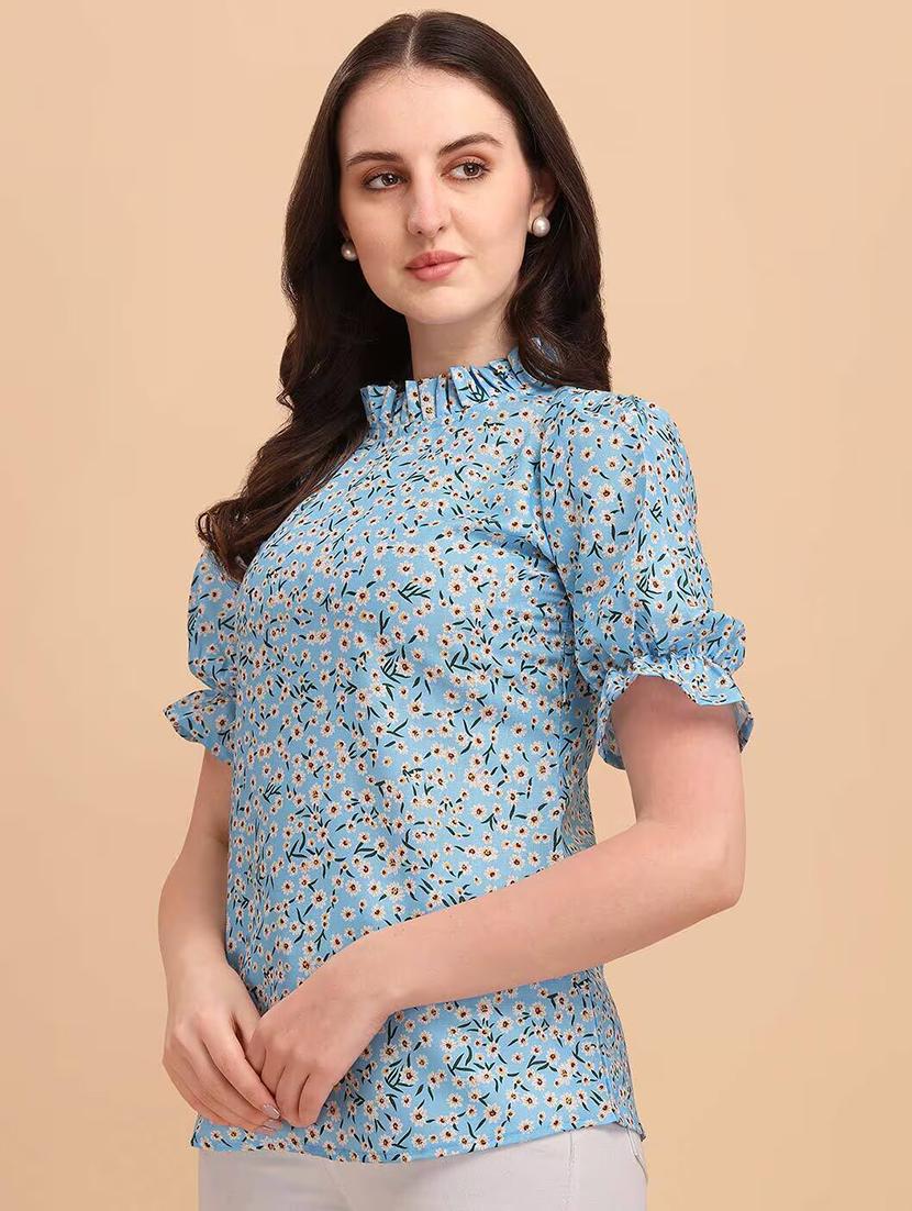 women floral print puff sleeves straight top - 21348648 - Standard Image - 1