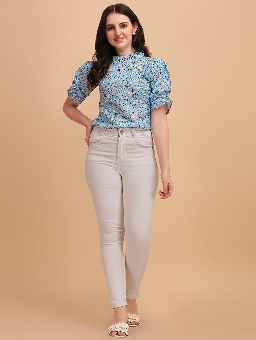 women floral print puff sleeves straight top - 21348648 - Standard Image - 4