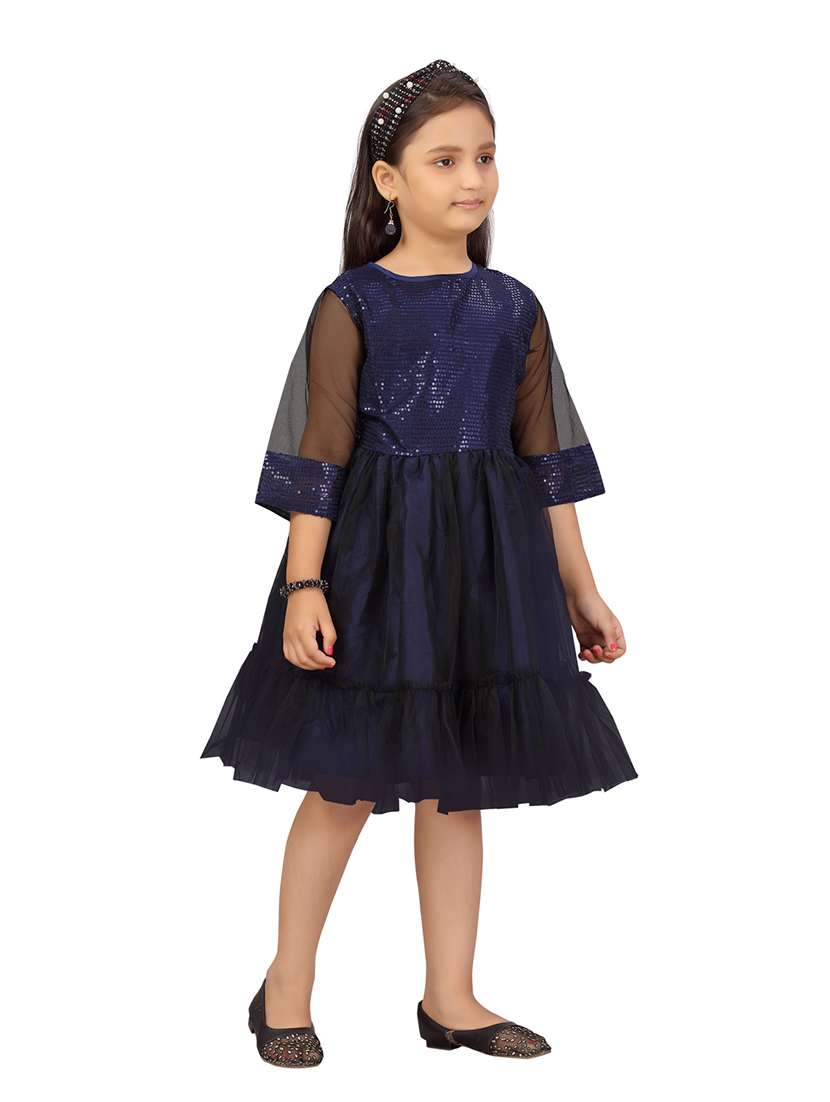 girls sequined fit and flare frock - 21348795 -  Standard Image - 1