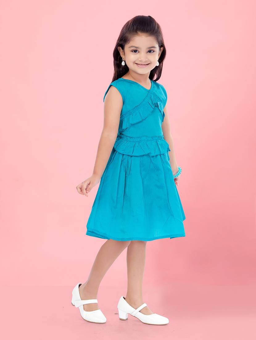 turquoise solid a-line frock - 21348807 -  Standard Image - 1
