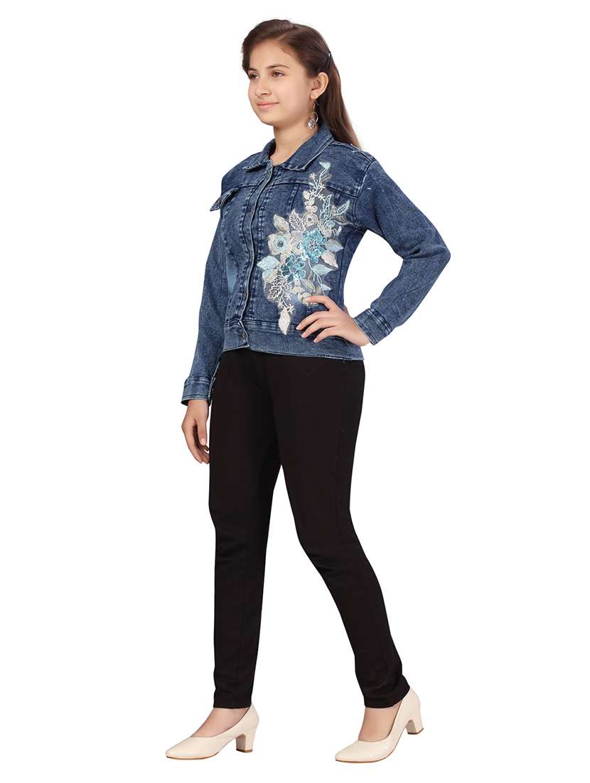 girls blue self-designed denim jacket - 21348831 - Standard Image - 1