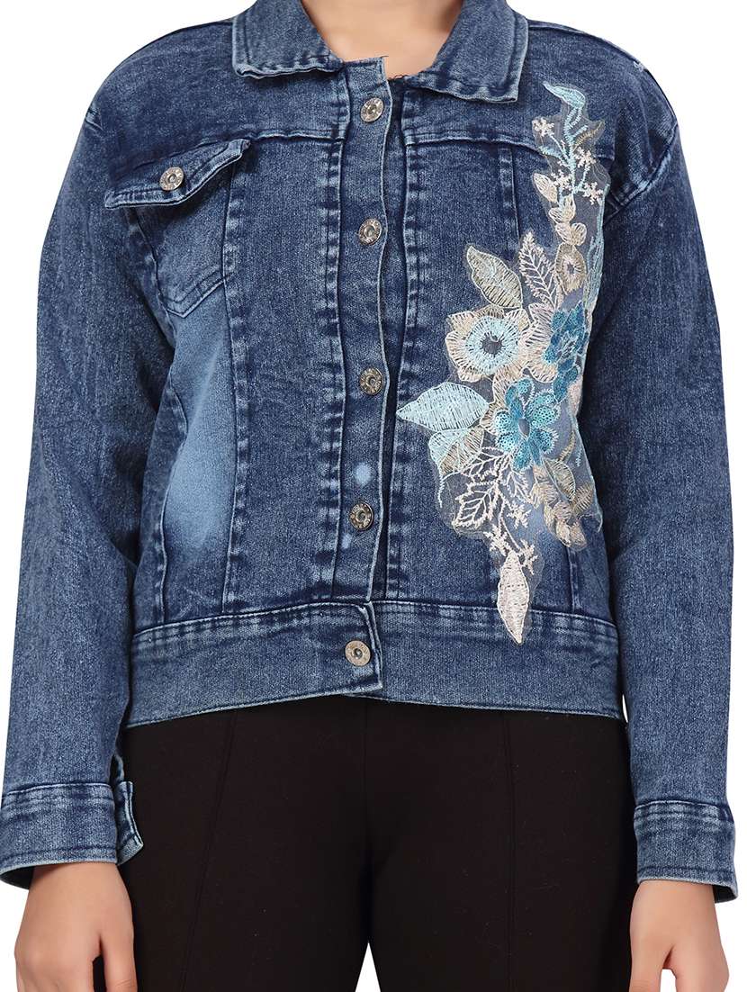 girls blue self-designed denim jacket - 21348831 - Standard Image - 4