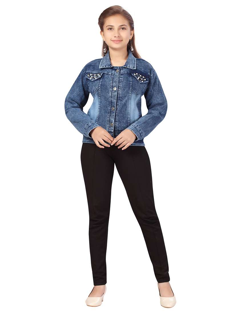 girls blue denim regular jacket