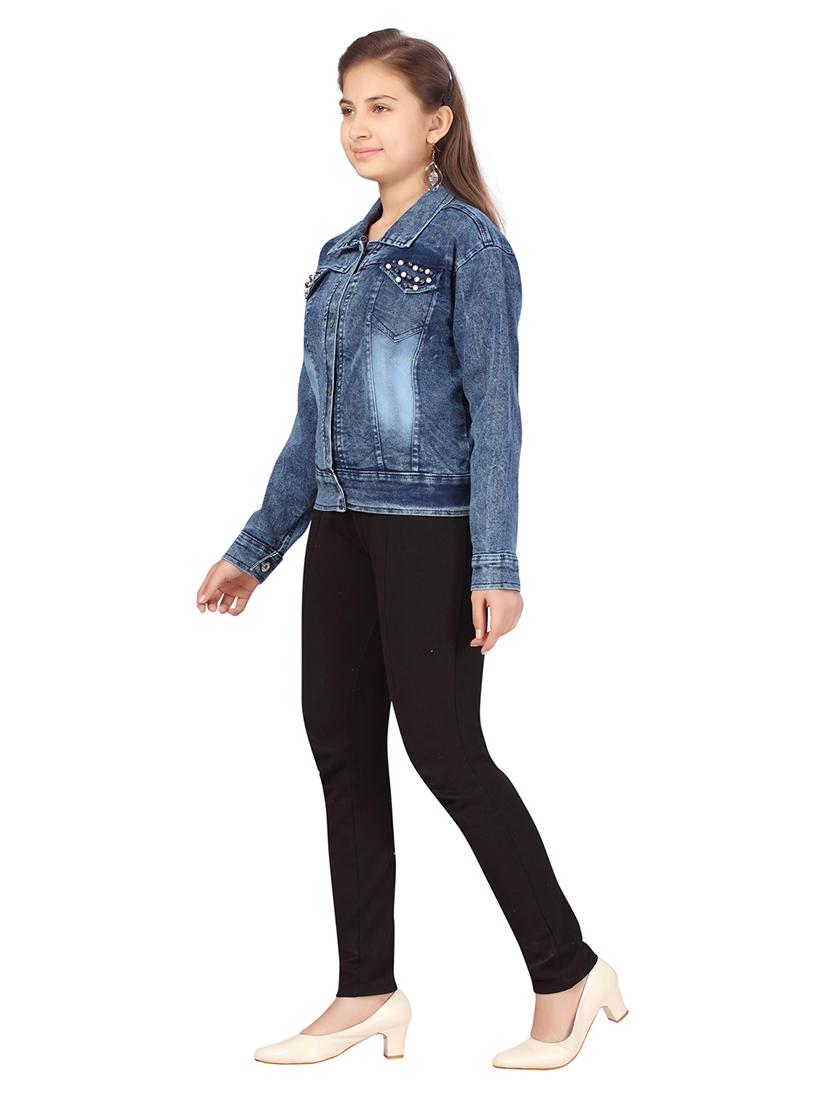 girls blue denim regular jacket - 21348833 - Standard Image - 1