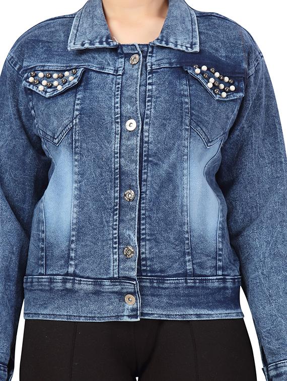 girls blue denim regular jacket - 21348833 - Standard Image - 4