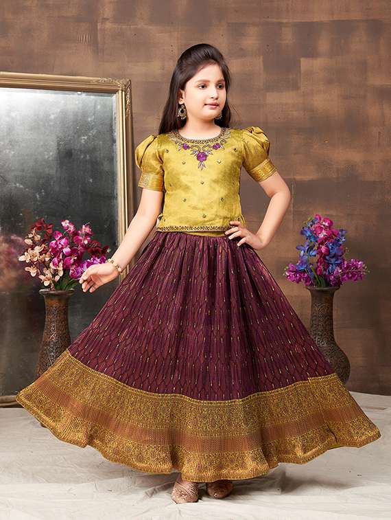 girls mustard cotton blend lehenga choli