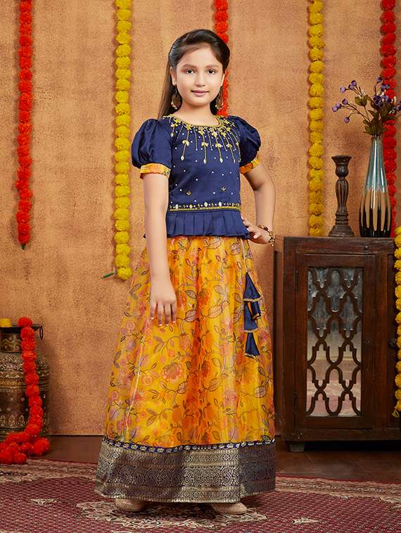girls navy blue viscose lehenga choli