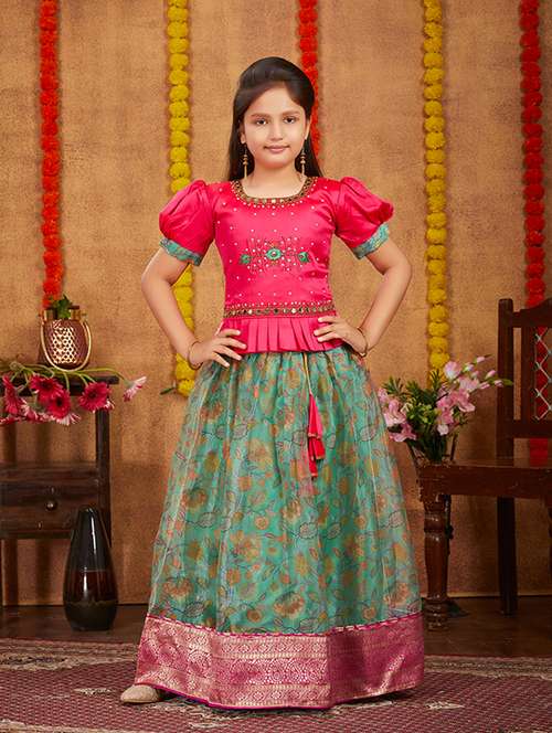 girls pink viscose lehenga choli - 21348874 -  Standard Image - 0