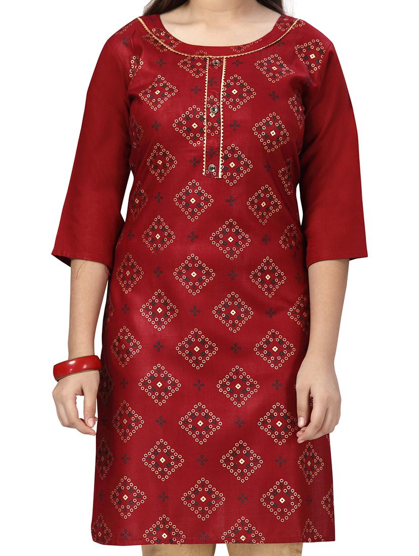 girls maroon printed cotton kurta legging set - 21348917 - Standard Image - 4