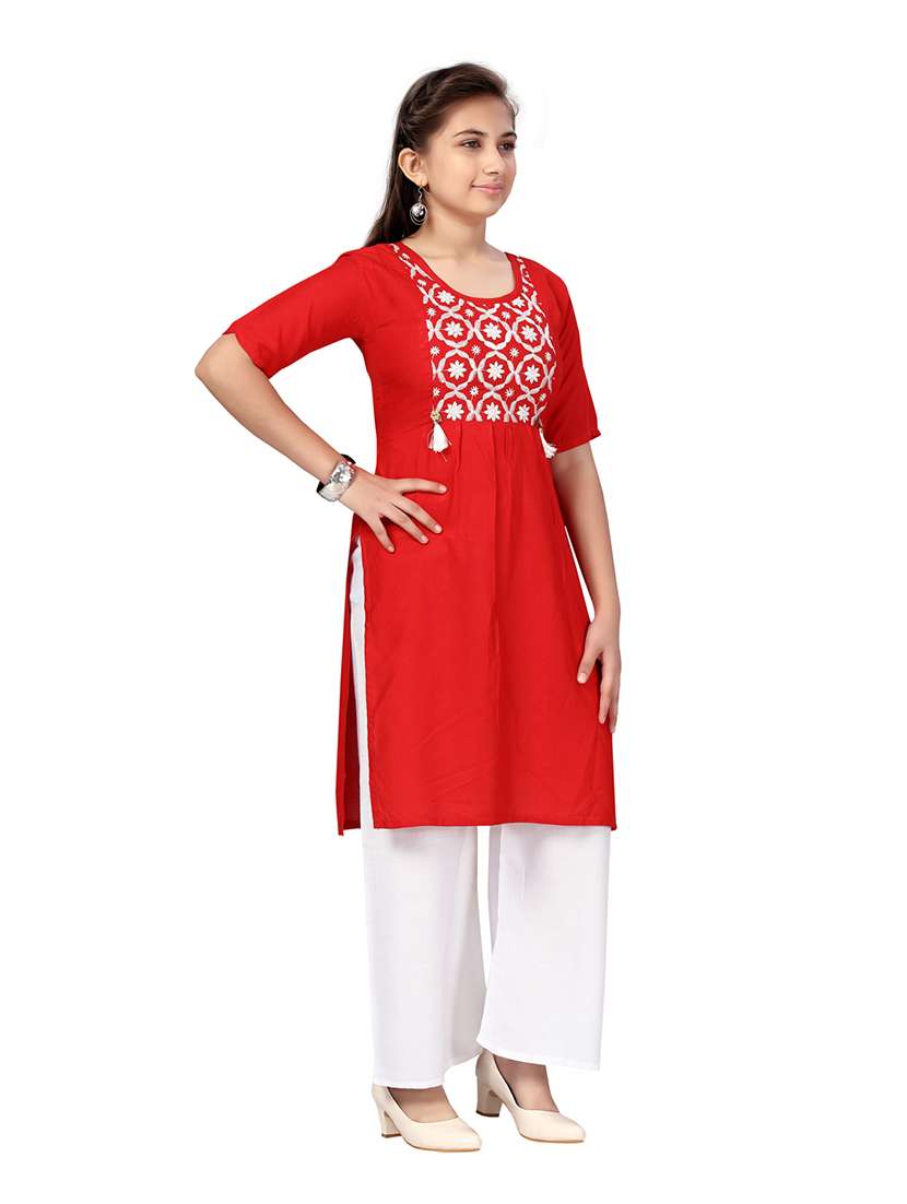 girls self-designed kurta palazzo suit set - 21348937 -  Standard Image - 1