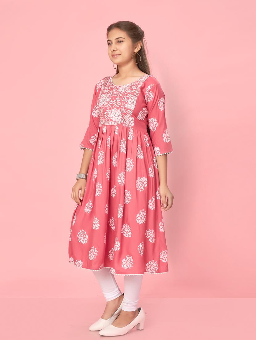 girls self-designed kurta legging suit set - 21348943 - Standard Image - 1