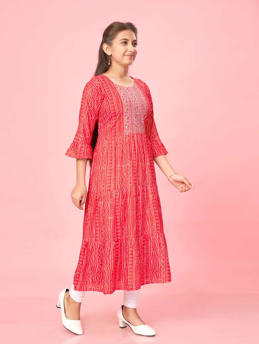 girls red printed cotton kurta legging set - 21348947 - Standard Image - 1