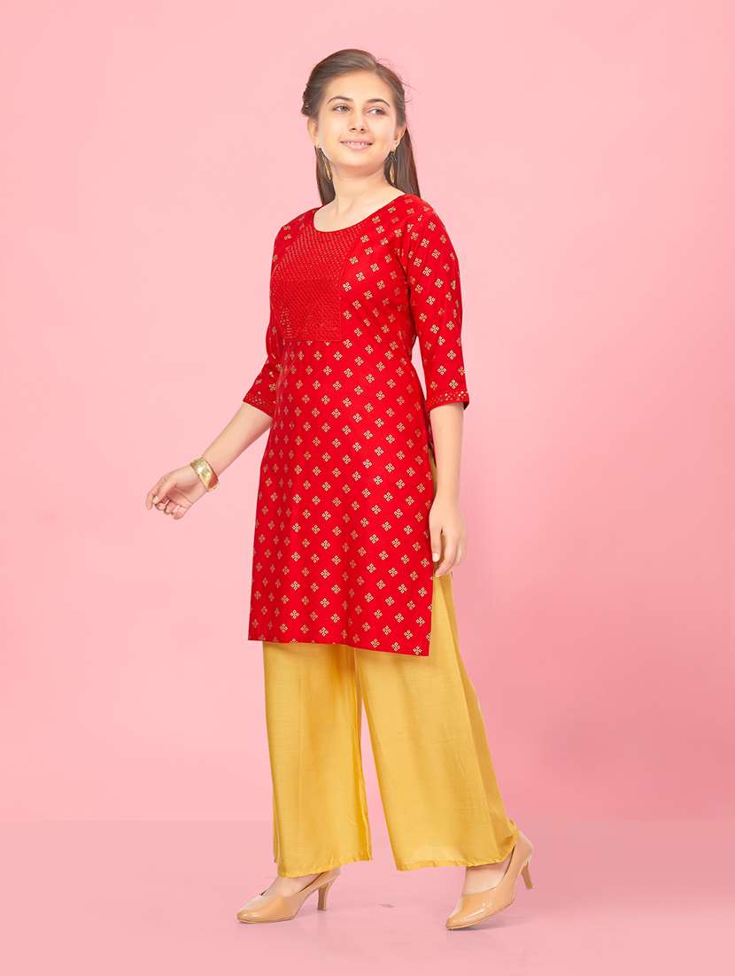 girls printed kurta palazzo suit set - 21349030 -  Standard Image - 1