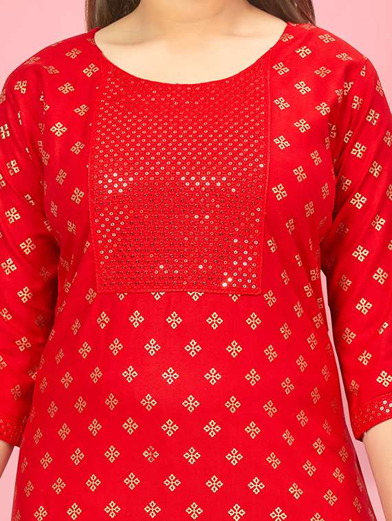 girls printed kurta palazzo suit set - 21349030 -  Standard Image - 4