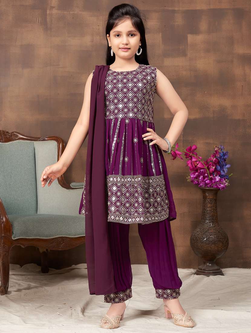 girls embroidered georgette suit set