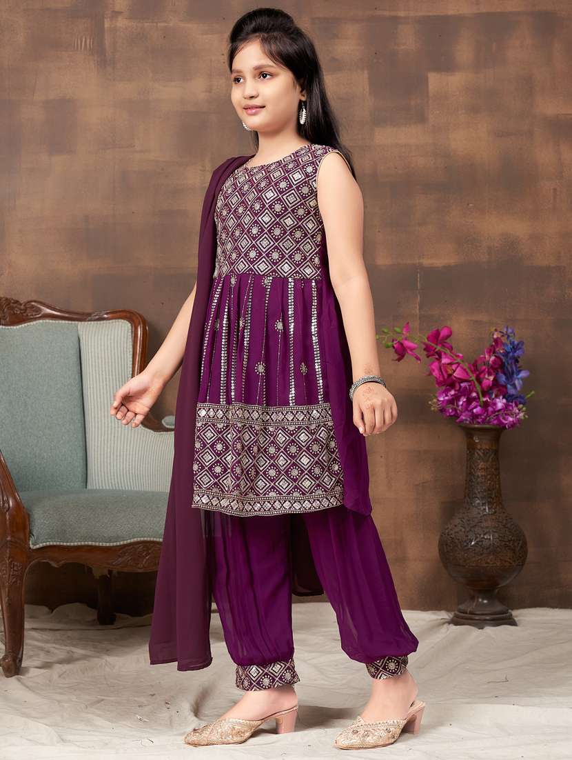 girls embroidered georgette suit set - 21349090 -  Standard Image - 1