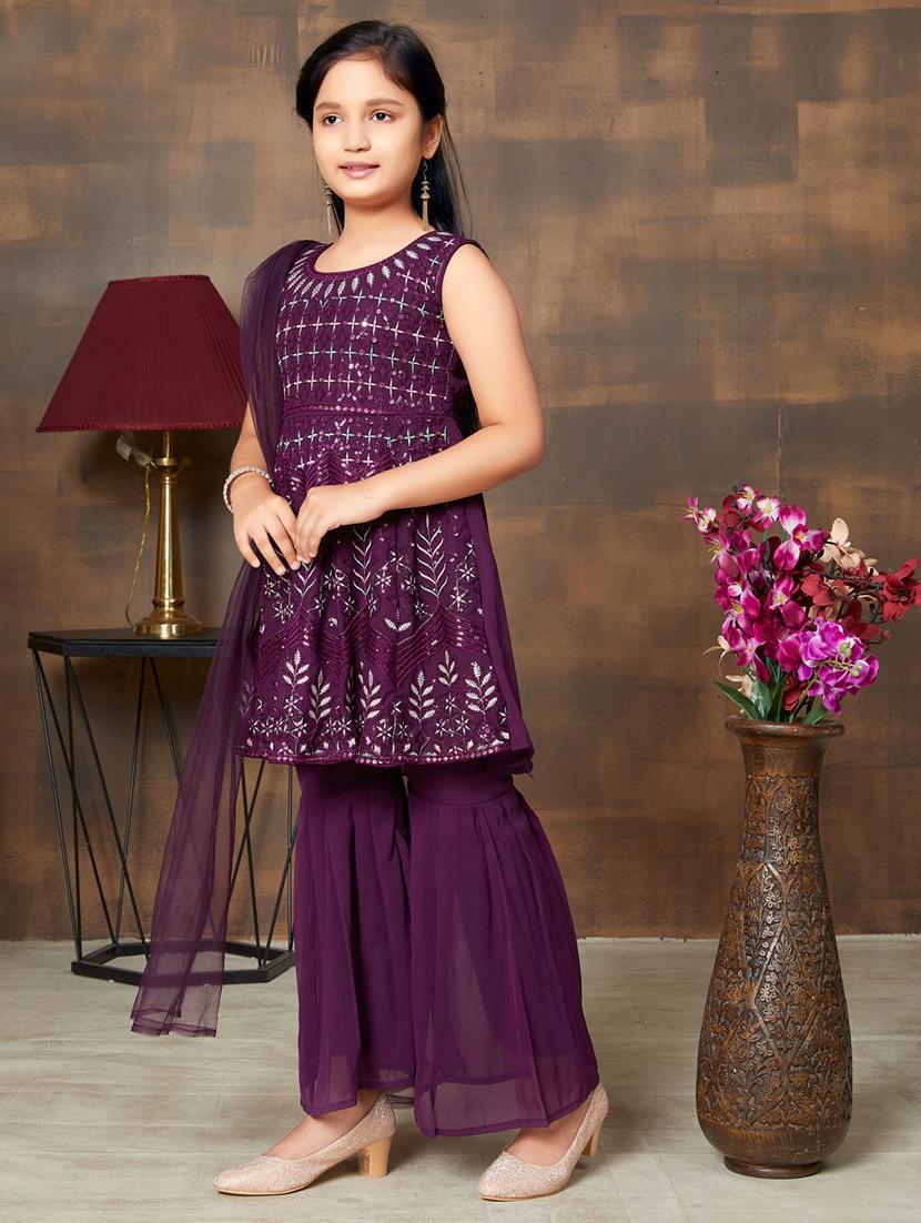 girls embroidered georgette suit set - 21349095 - Standard Image - 1