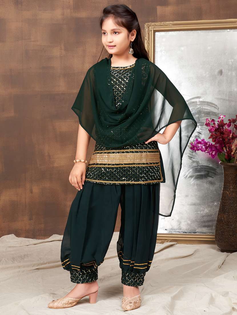 girls sequins work kurta salwar with dupatta - 21349115 - Zoom Image - 0