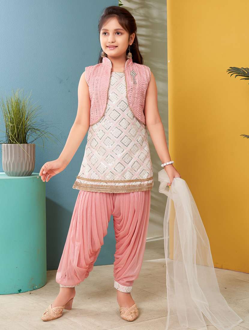 girls embroidered suit set with dupatta