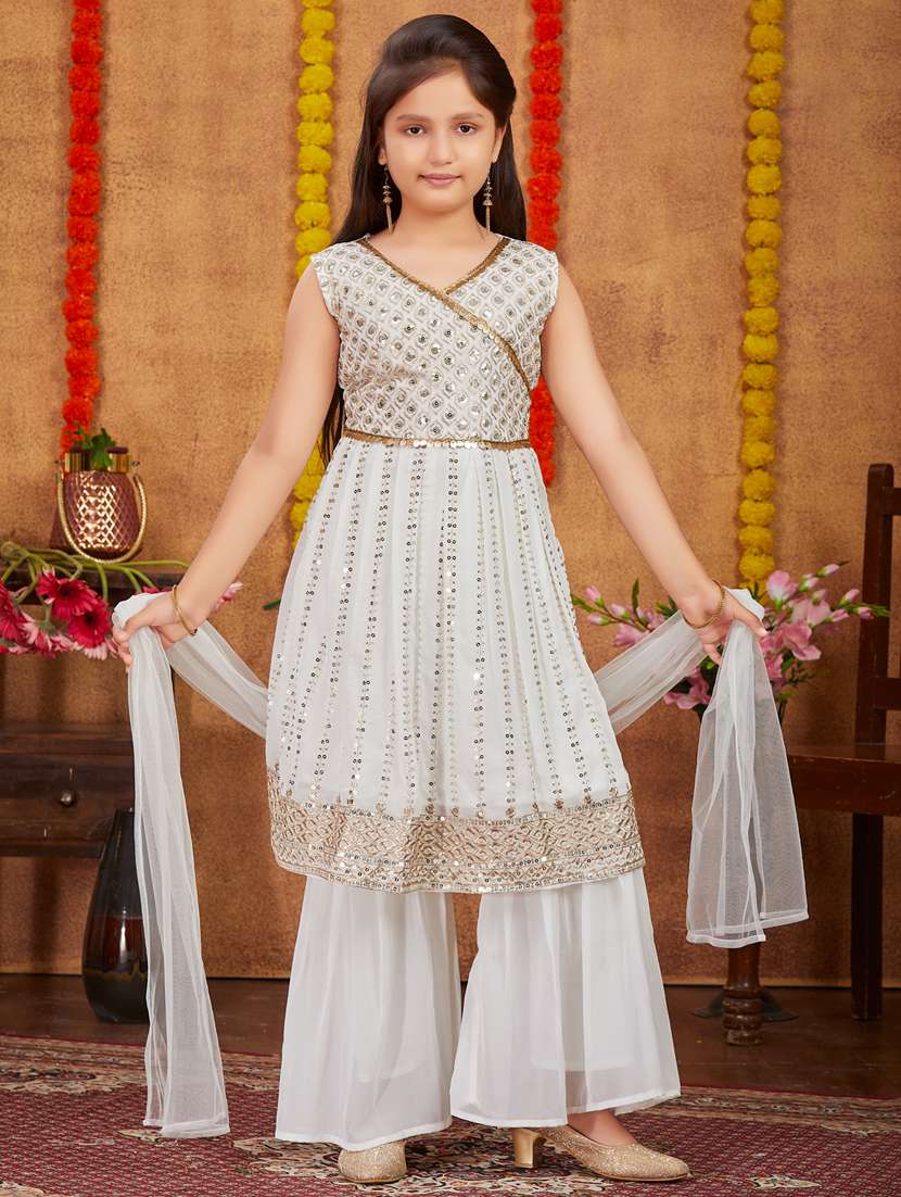 girls embellished kurta sharara set